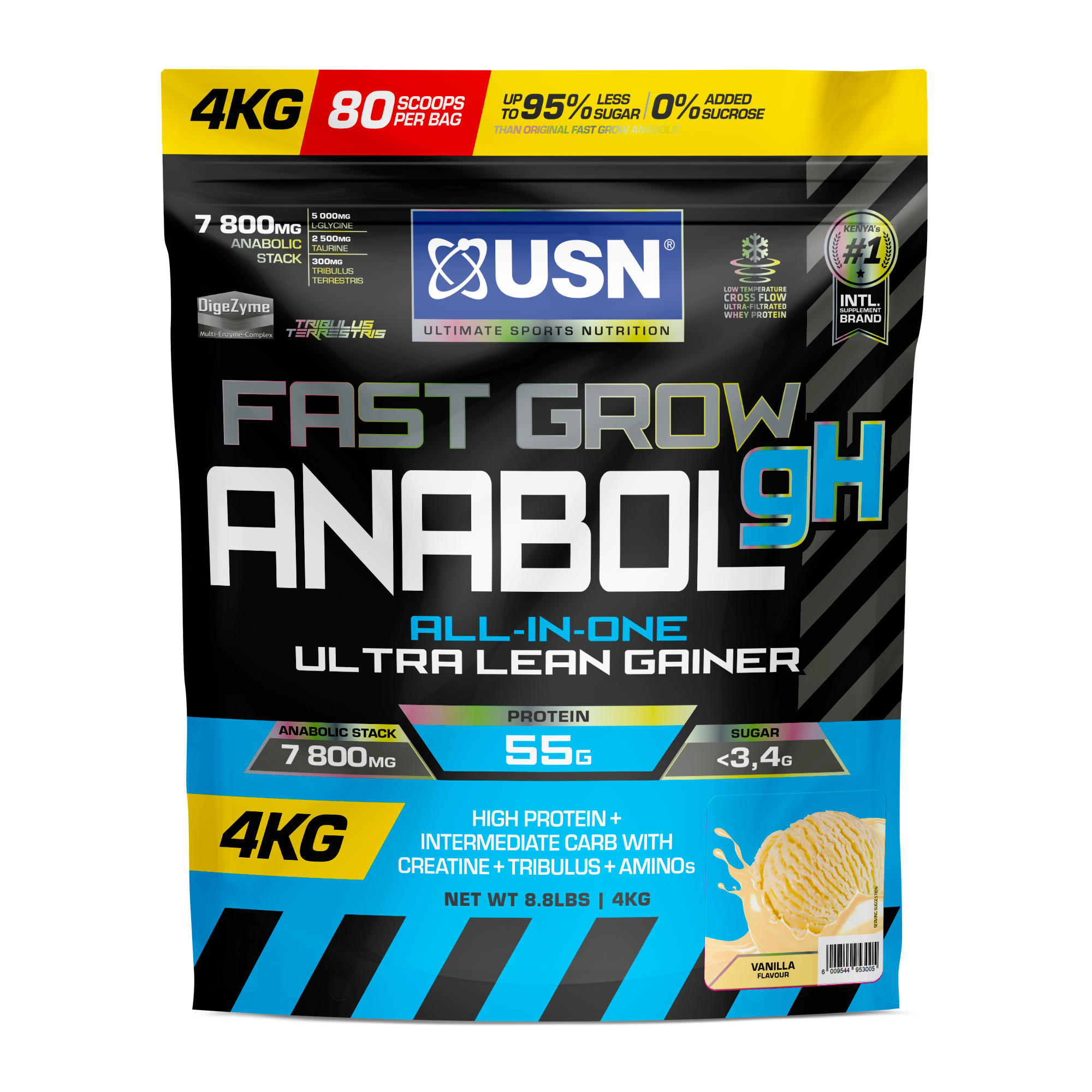 USN Fast Grow Anabol gH, an all-in-one hardcore lean mass gainer for accelerated muscle growth and optimal recovery.