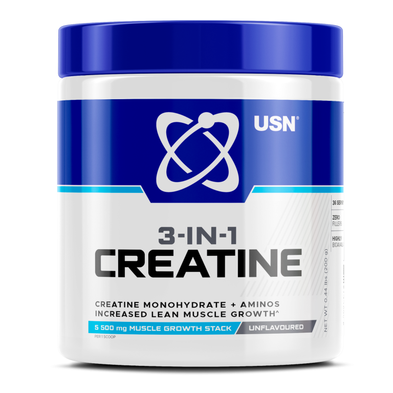 USN 3-in-1 Creatine Monohydrate & Aminos 200g aids in lean muscle growth and enhance muscle energy production.