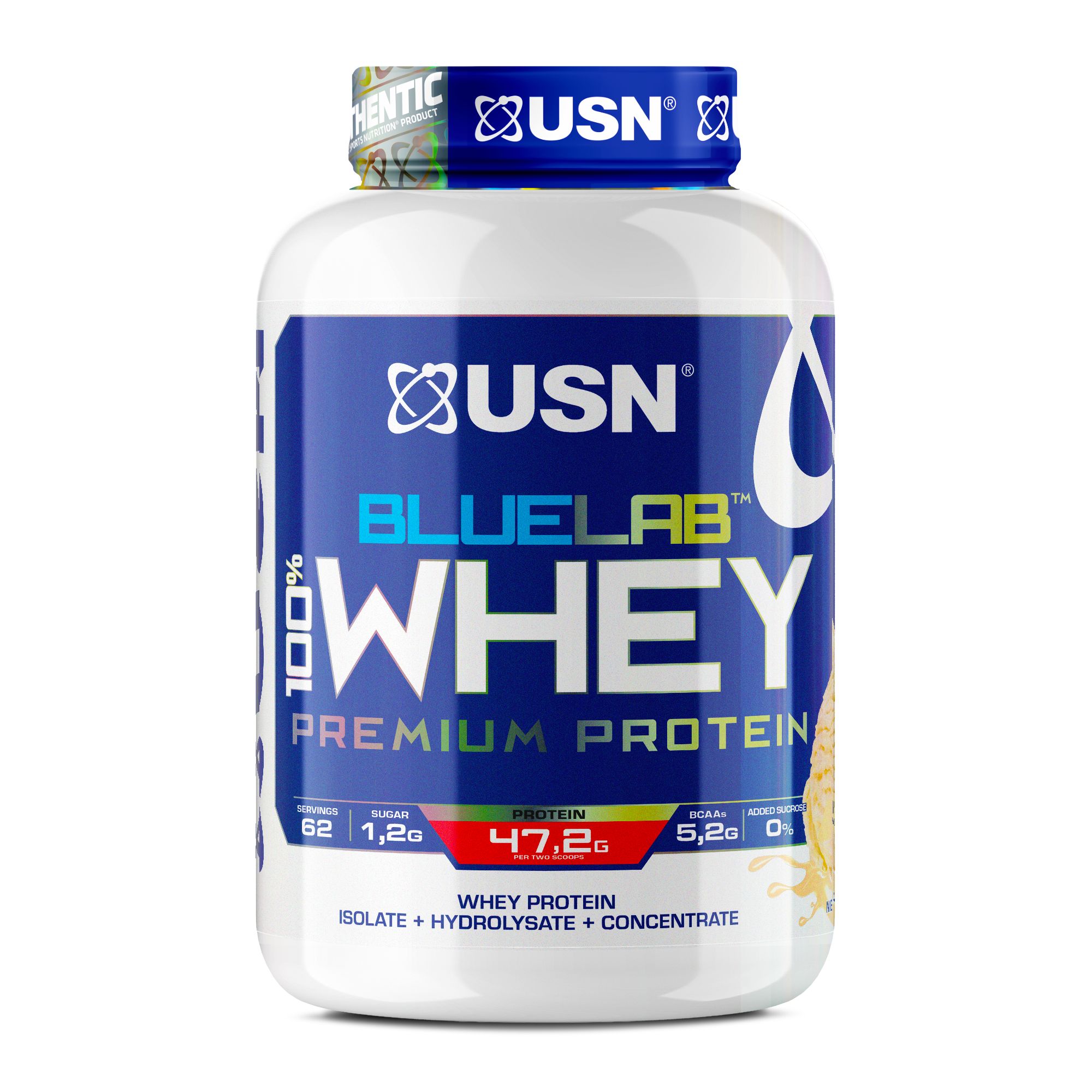 BlueLab® 100% Whey Protein. An ultra-premium blend of whey protein isolate, concentrate, and hydrolysate.