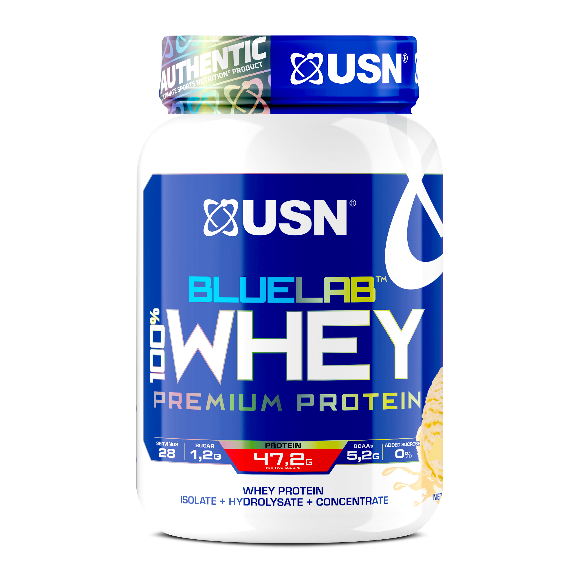 BlueLab® 100% Whey Protein. An ultra-premium blend of whey protein isolate, concentrate, and hydrolysate.