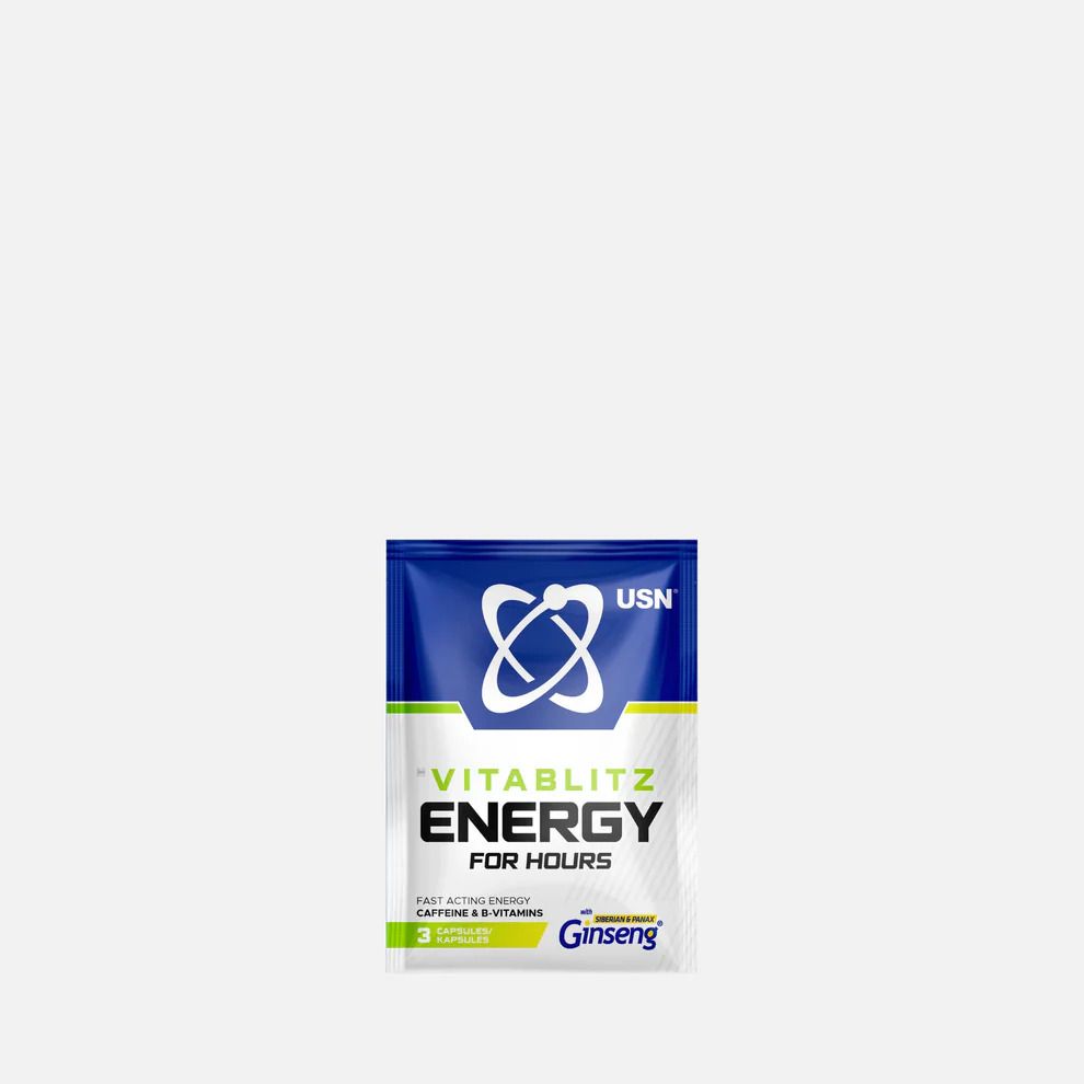 USN Vitablitz Energy & Focus Capsules-Fast-Acting Energy, Ginseng + Caffeine (3 Capsules x 40 Sachets)