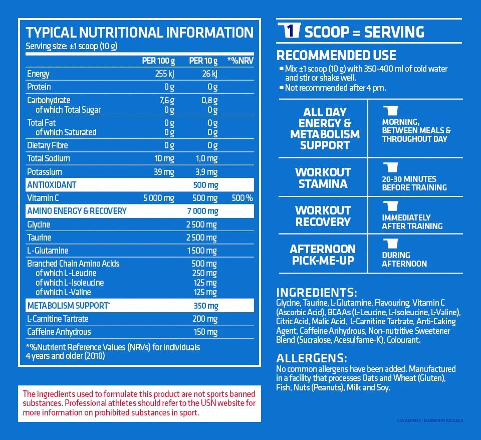 USN Amino Energy 300g - BCAA + L-Carnitine Drink – Boost Energy & Fat Burn