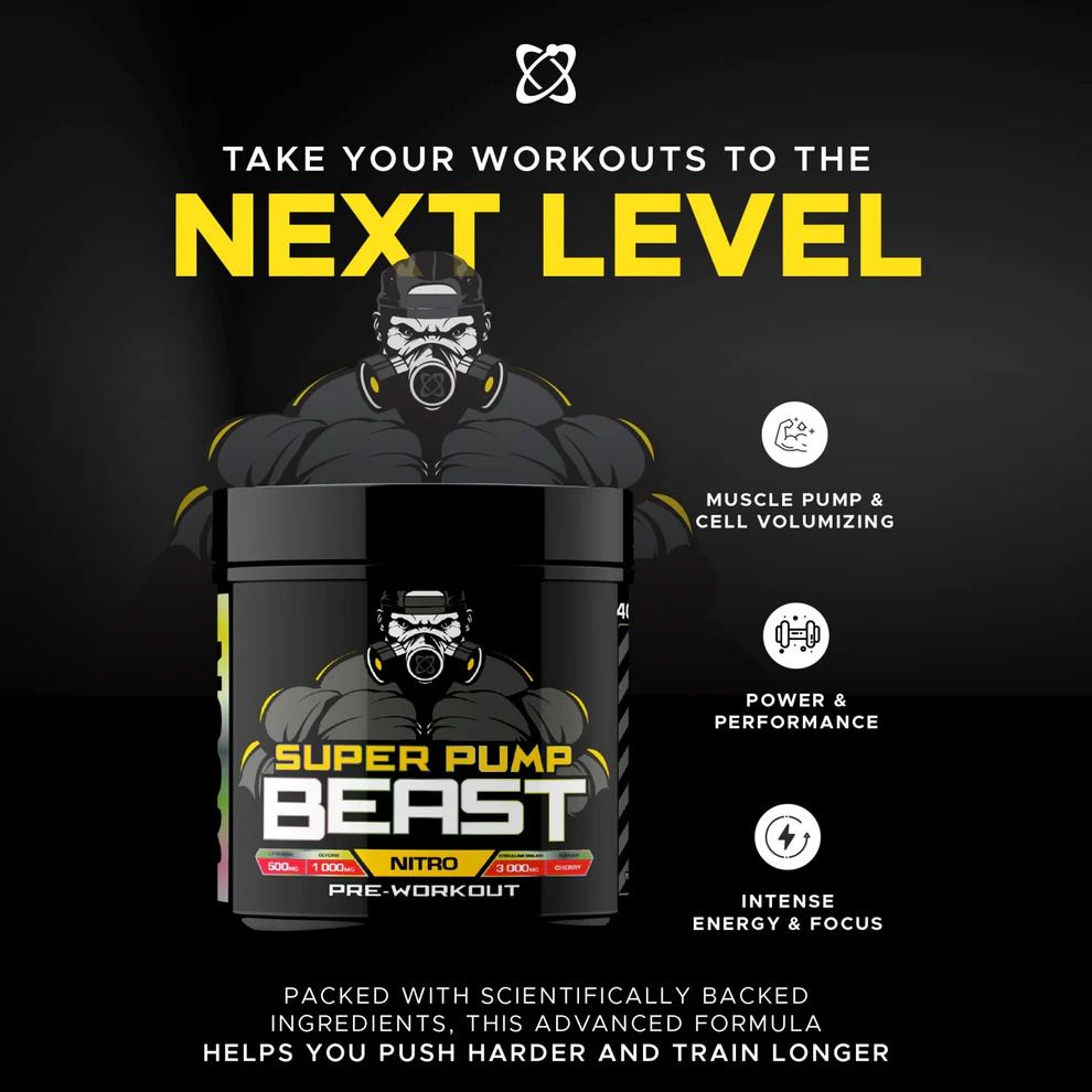 USN Beast Super Pump 500g-Cherry Flavour-Advanced Pre-Workout Formula
