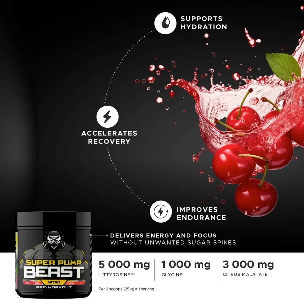 USN Beast Super Pump 500g-Cherry Flavour-Advanced Pre-Workout Formula