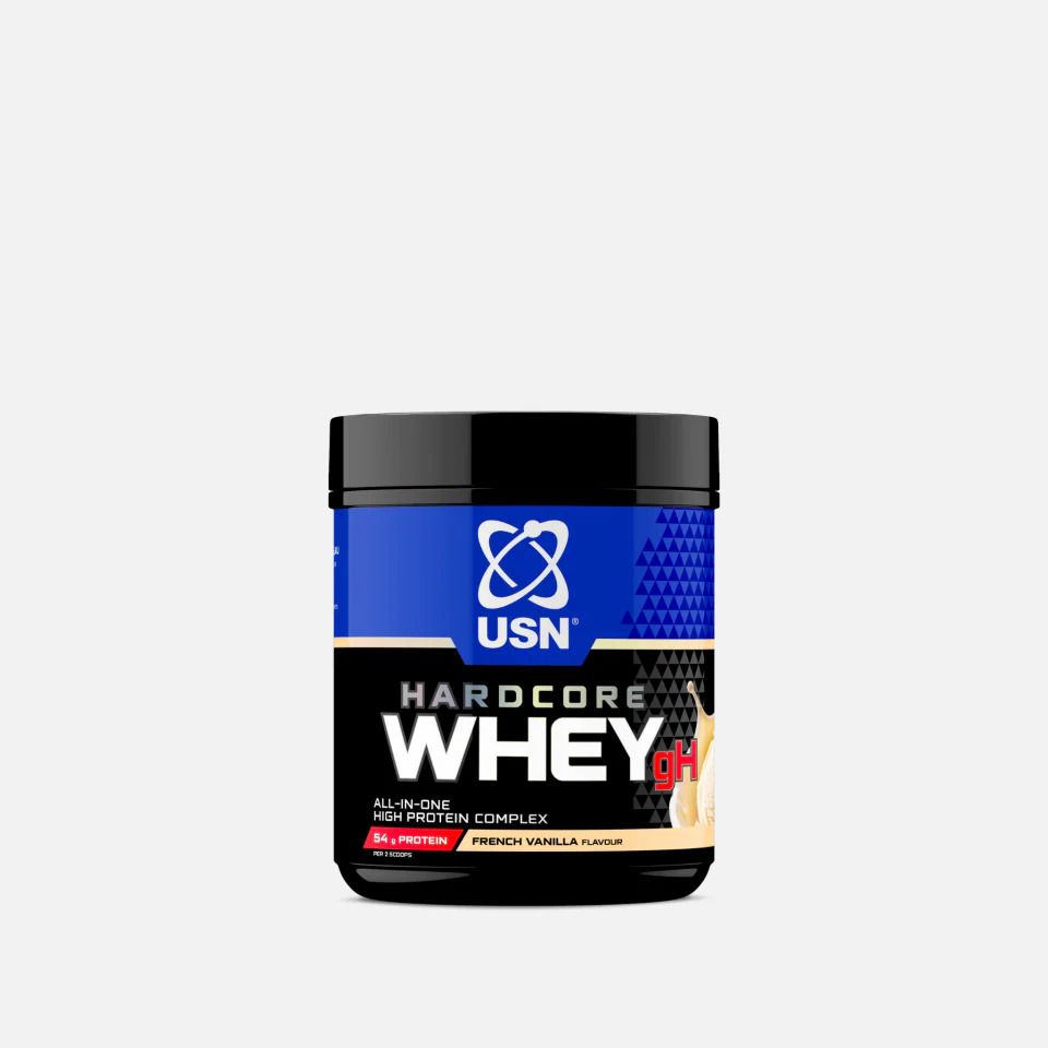 USN Hardcore Whey gH, all-in-one lean mass gainer with premium whey protein, creatine and a testo booster.