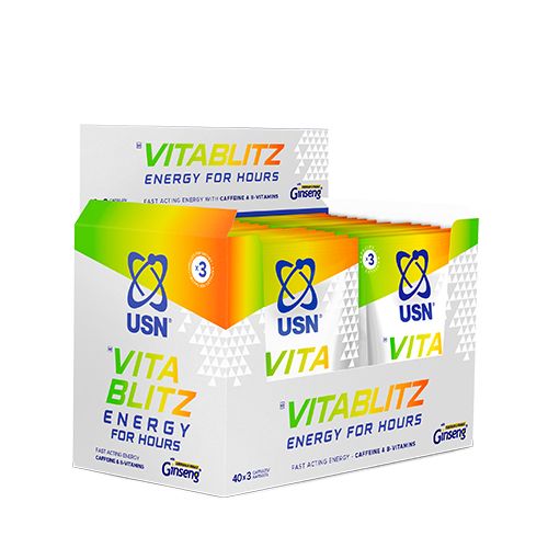 USN Vitablitz Energy & Focus Capsules-Fast-Acting Energy, Ginseng + Caffeine (3 Capsules x 40 Sachets)