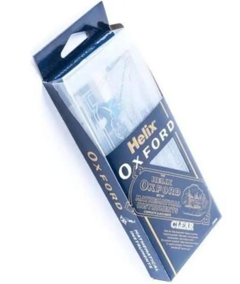 Helix Oxford Mathematical Set –  Clear Transparent Geometry Set with Metal Compass Transparent Ruler, Protractor,Pencil