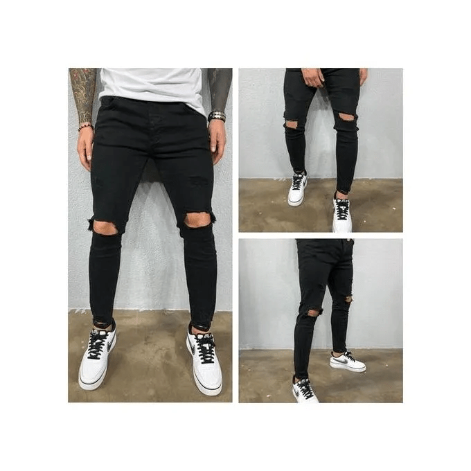 Fashion Original Rugged Jeans For Men - Total Black