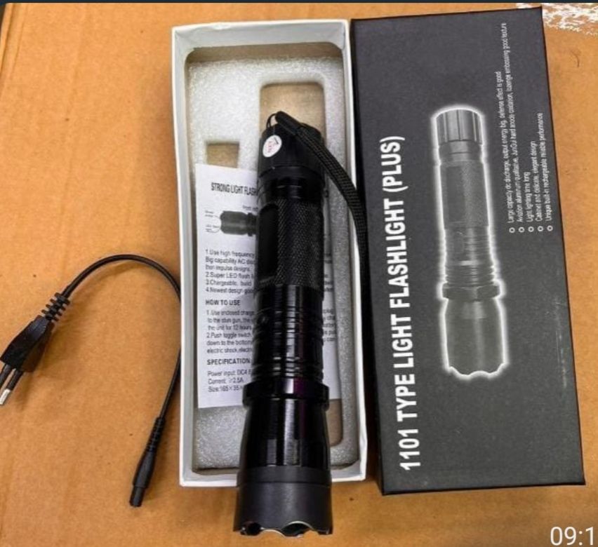 3 in 1 1101 Shock Flashlifgt For Self Defense With Long Lighting Time & Unique Built-in Rechargeable Reliable Performance Electric Shock Flashlight Self Defense Torch With Laser Pointer.