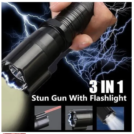 3 in 1 1101 Shock Flashlifgt For Self Defense With Long Lighting Time & Unique Built-in Rechargeable Reliable Performance Electric Shock Flashlight Self Defense Torch With Laser Pointer.