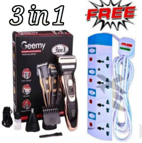 Geemy 3 In 1 Rechargeable Hair Shaving Machine + Free 4 Heavy Duty Way Power Extension Geemy Electric Hair Barbering Machine 3in1 Smoother, Nose Trimmer