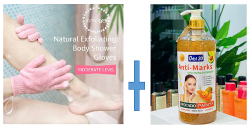 BodyWash Whitening Orbi 20 Anti Marks Shower Gel Reduces Marks, Evens Skin Tone, Cleanses, Nourishes, for Daily Use With Free Pair of Exfoliating bath/shower gloves/dead skin cells removal/scrub glove