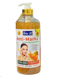 BodyWash Whitening Orbi 20 Anti Marks Shower Gel Reduces Marks, Evens Skin Tone, Cleanses, Nourishes, for Daily Use With Free Pair of Exfoliating bath/shower gloves/dead skin cells removal/scrub glove