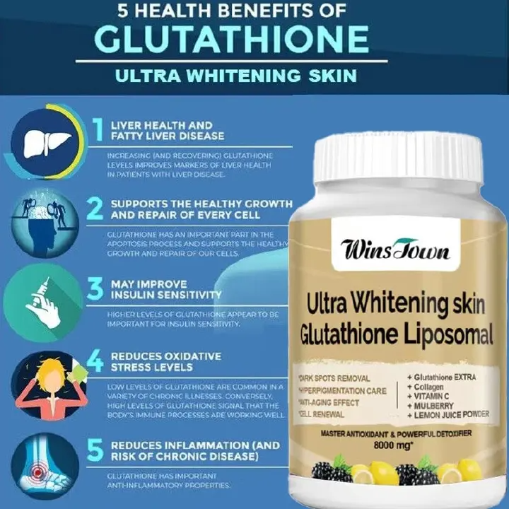 WINSTOWN LIPOSOMAL GLUTATHIONE 60 SOFTGELS Brighten Skin from Inside Skin Whitening Glutathione, Vitamin C, B12. Collagen, Vitamin E