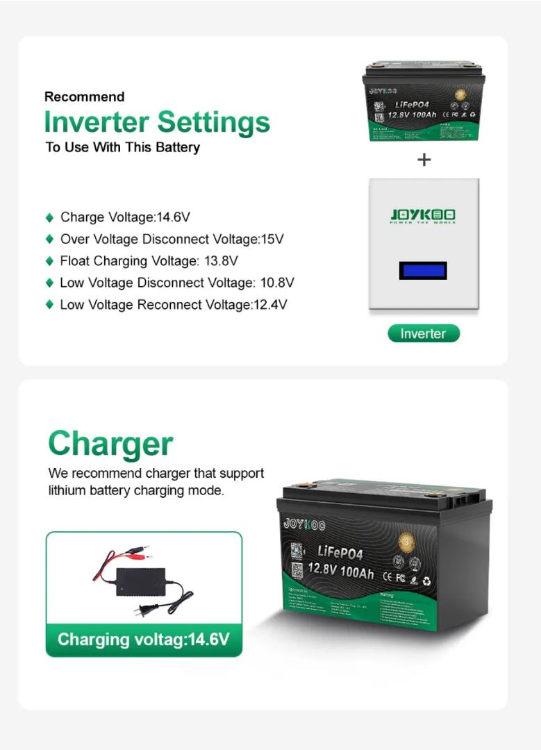 JOYKOO LiFePO4 12v 100ah 1280Whr lithium solar battery with Bluetooth monitoring 5yrs warranty 15yrs lifespan