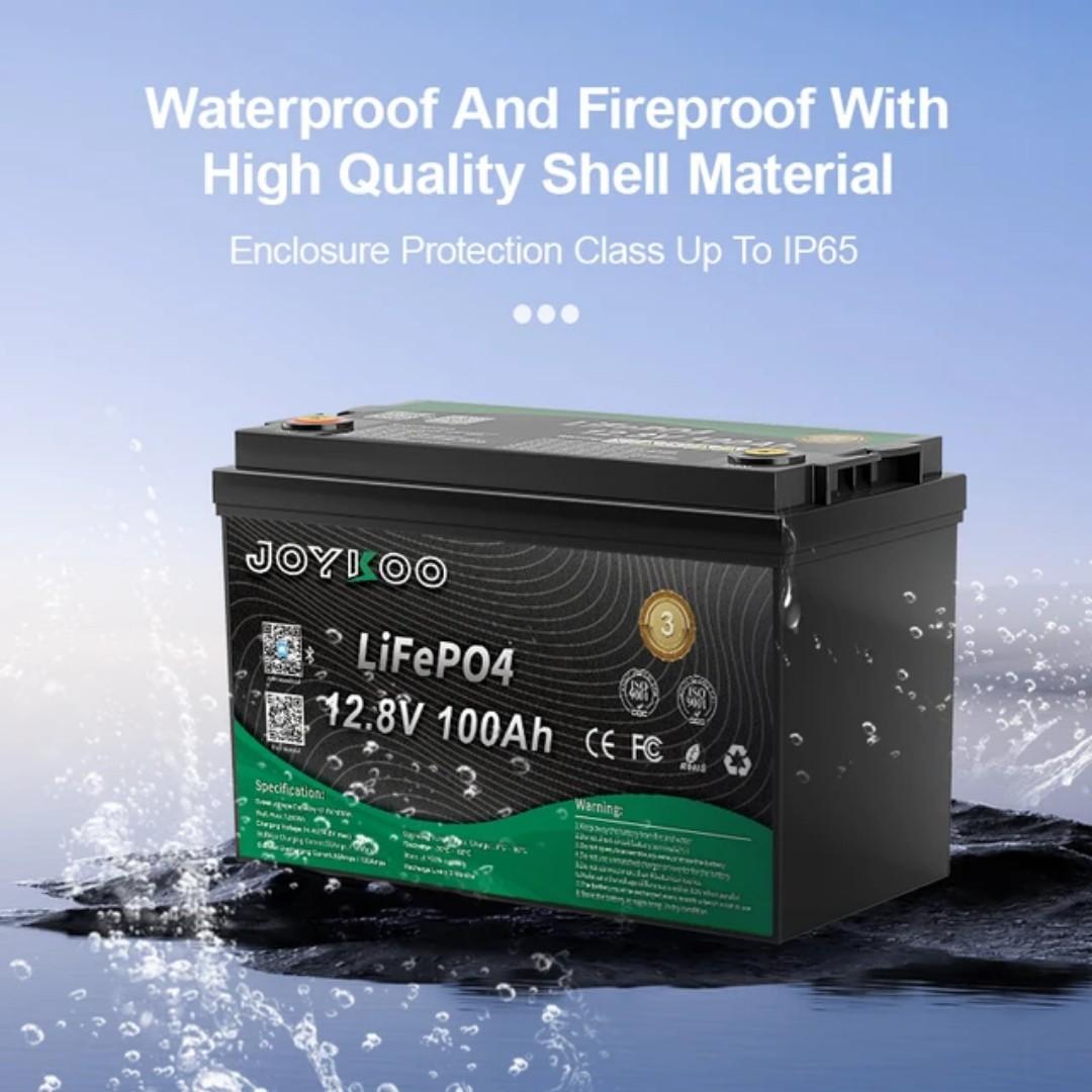 JOYKOO LiFePO4 12v 100ah 1280Whr lithium solar battery with Bluetooth monitoring 5yrs warranty 15yrs lifespan