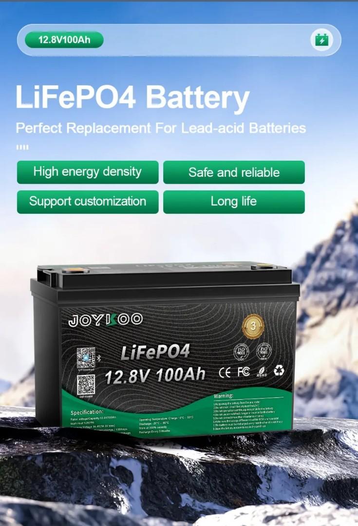 JOYKOO LiFePO4 12v 100ah 1280Whr lithium solar battery with Bluetooth monitoring 5yrs warranty 15yrs lifespan