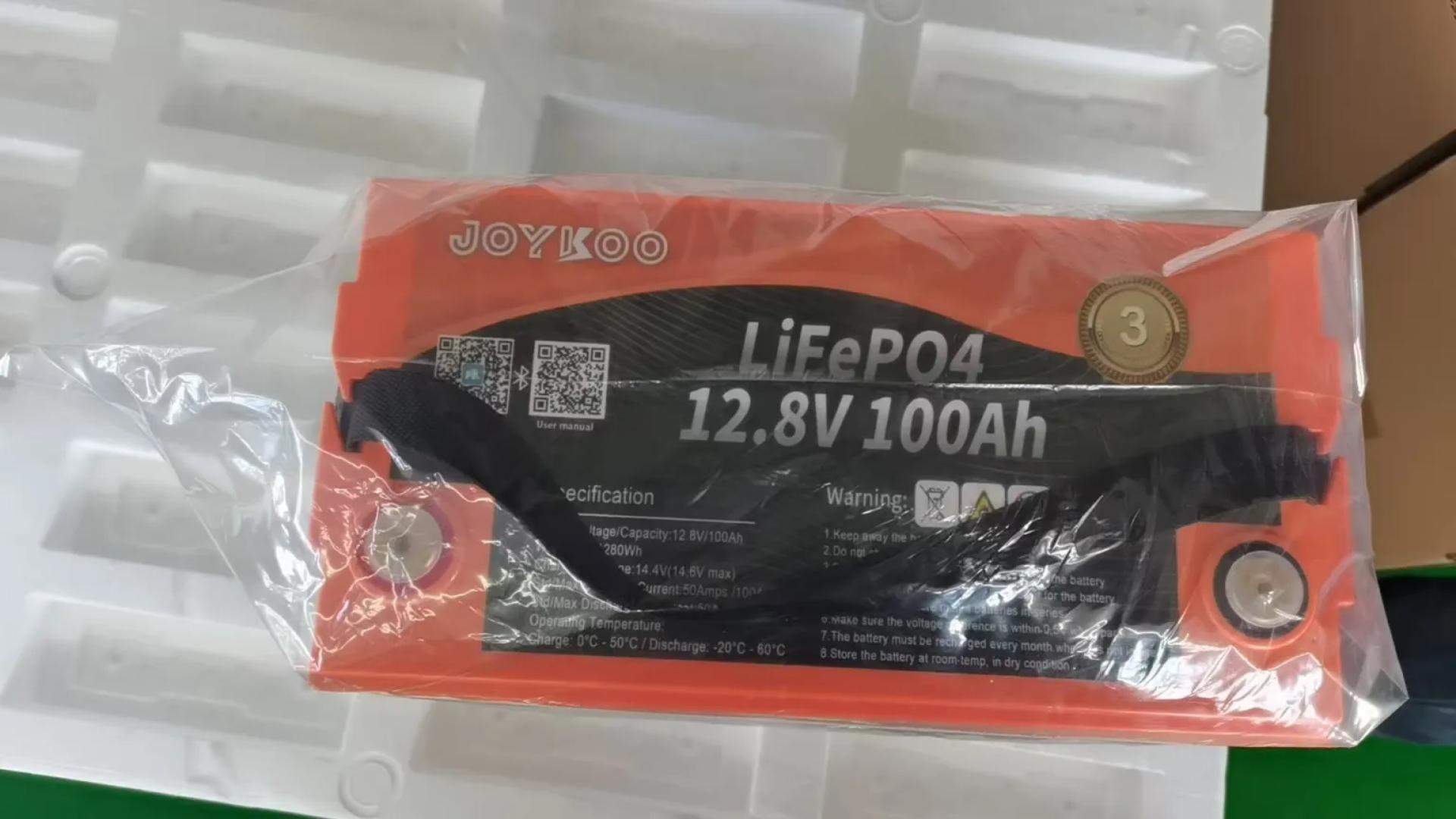 JOYKOO LiFePO4 12v 100ah 1280Whr lithium solar battery with Bluetooth monitoring 5yrs warranty 15yrs lifespan