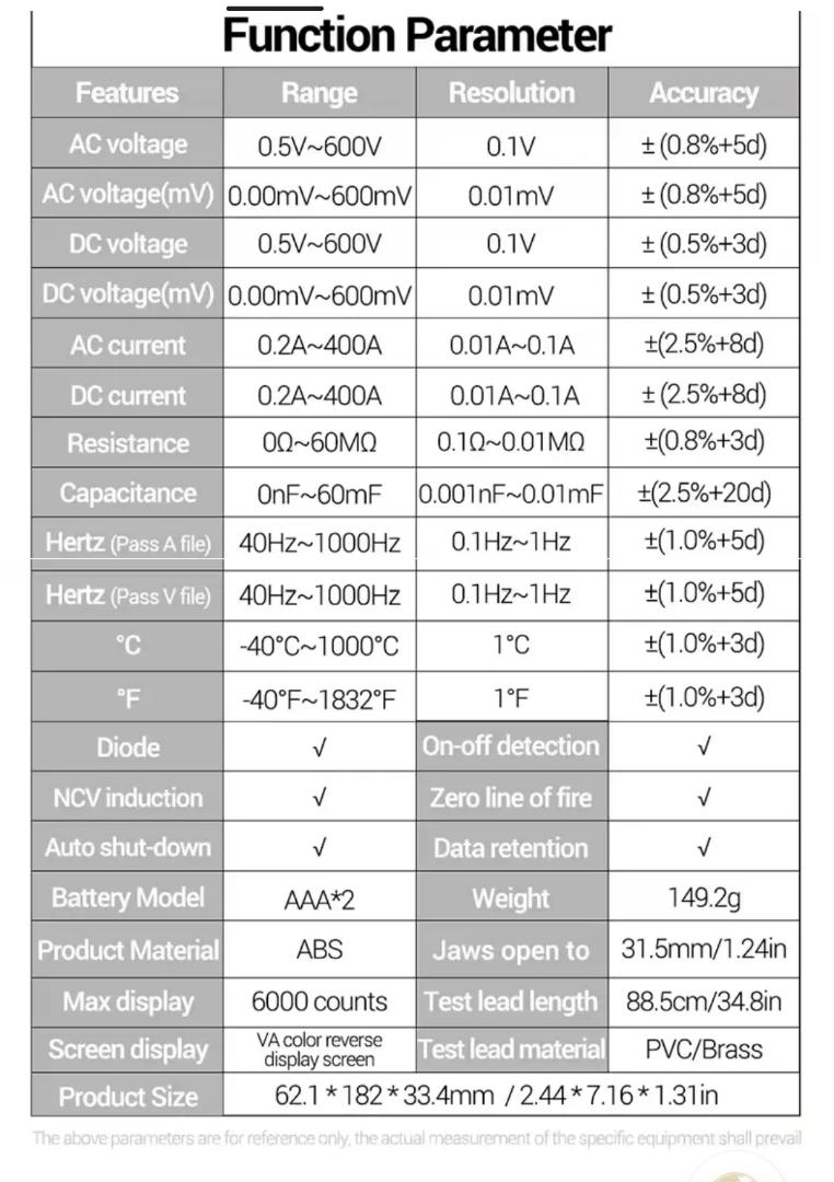 Digital DC/AC clamp meter Multimeter DC current Meter