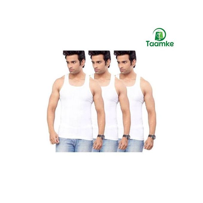 6 Pcs White Cotton Vests For Men.  (100% Cotton-All White). Sizes: M,L,XL,XXL.