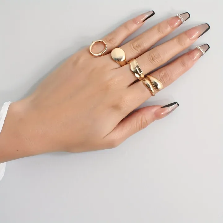 4Pcs/set Minimalist niche design cold and indifferent style ring for women, retro heavy-duty finger ring jewelry