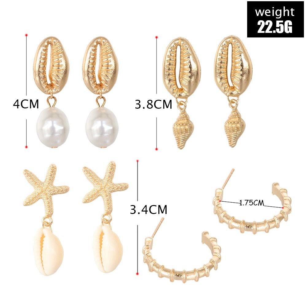 4Pcs/Set Summer Beach Shells Irregular Bow Pearl Mother of Pearl Starfish Earrings