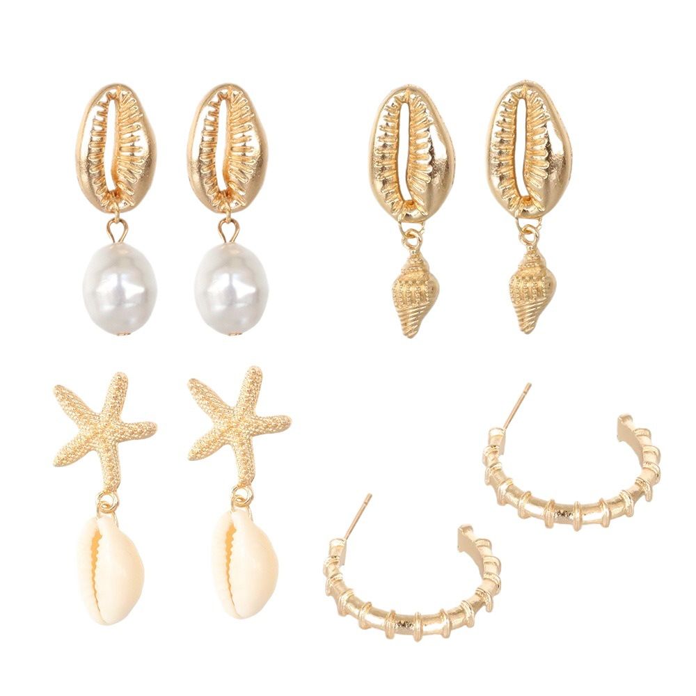 4Pcs/Set Summer Beach Shells Irregular Bow Pearl Mother of Pearl Starfish Earrings