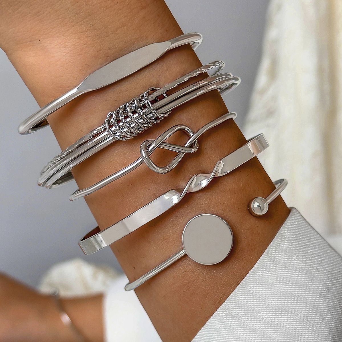 Personalized Minimalist Chain Bracelet Retro Fashion Glossy Geometric Opening Bangle Hand Jewelry Set