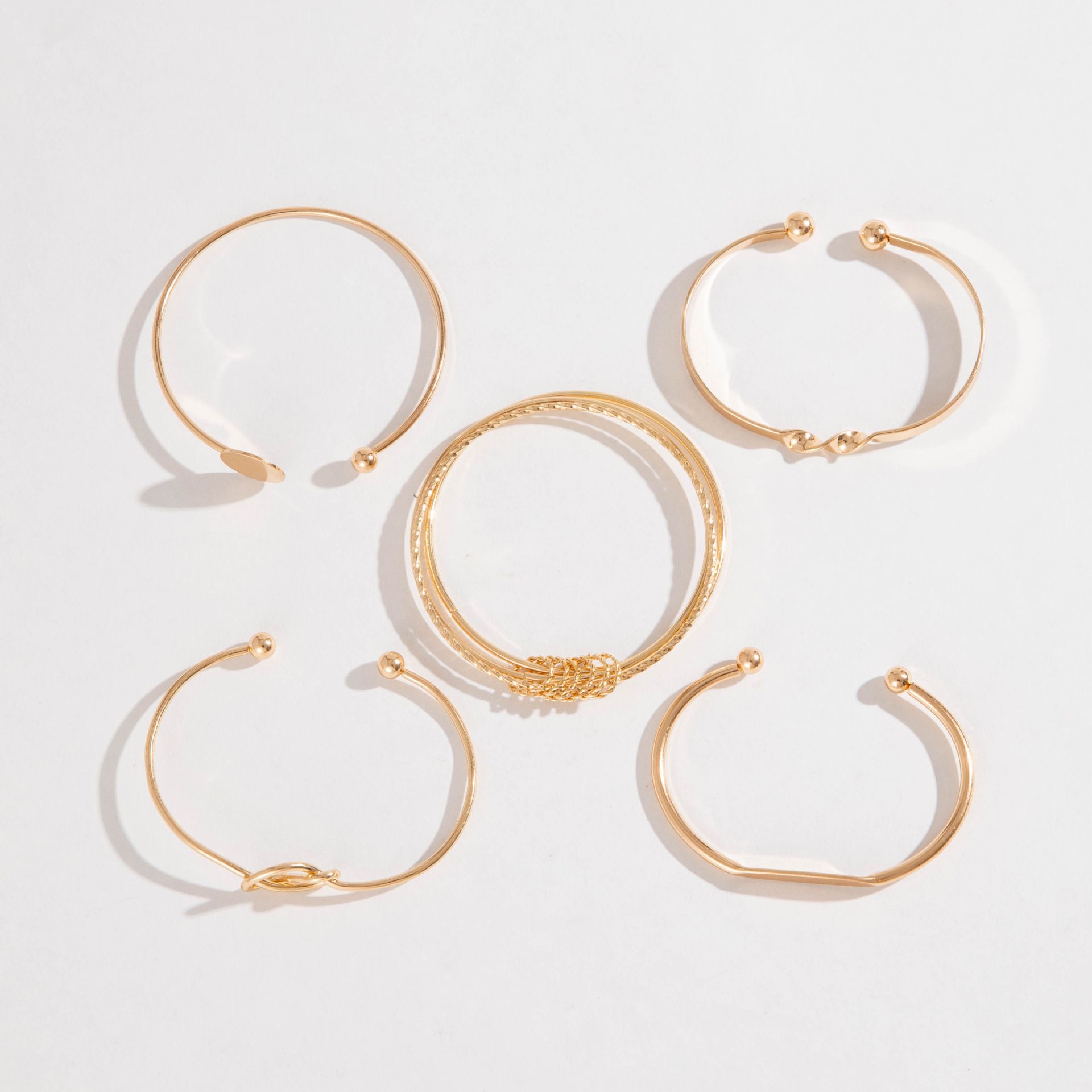 Personalized Minimalist Chain Bracelet Retro Fashion Glossy Geometric Opening Bangle Hand Jewelry Set