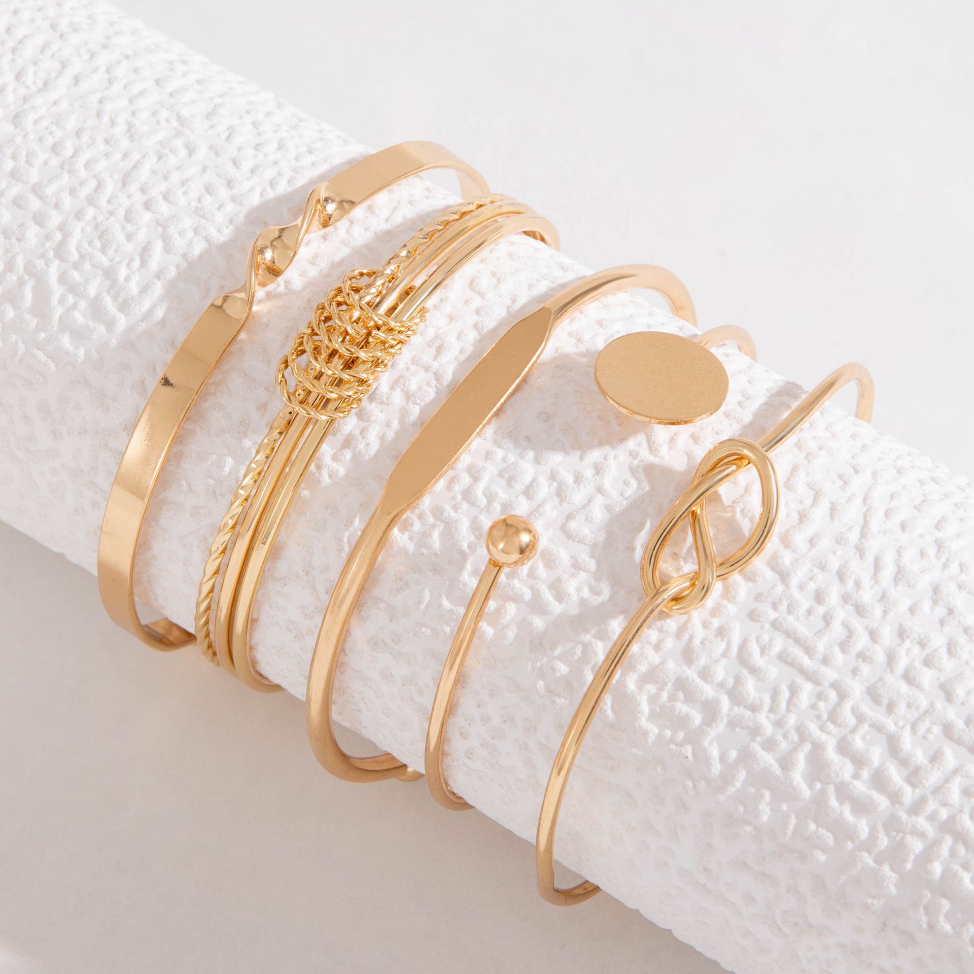 Personalized Minimalist Chain Bracelet Retro Fashion Glossy Geometric Opening Bangle Hand Jewelry Set