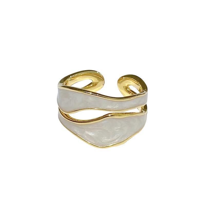 Geometric Double-Layer Hollow Ring for Women Fashionable and Elegant Irregular Dropped Glaze Color Matching Open Finger Rings