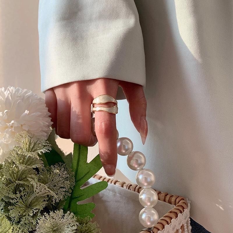 Geometric Double-Layer Hollow Ring for Women Fashionable and Elegant Irregular Dropped Glaze Color Matching Open Finger Rings