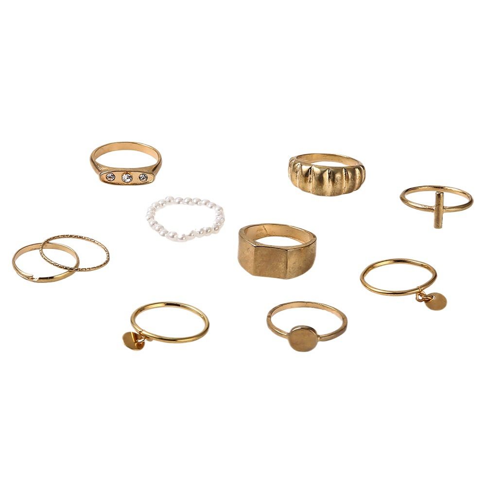 10Pcs/set Golden glossy horn bag screw ring pearl round plate rings