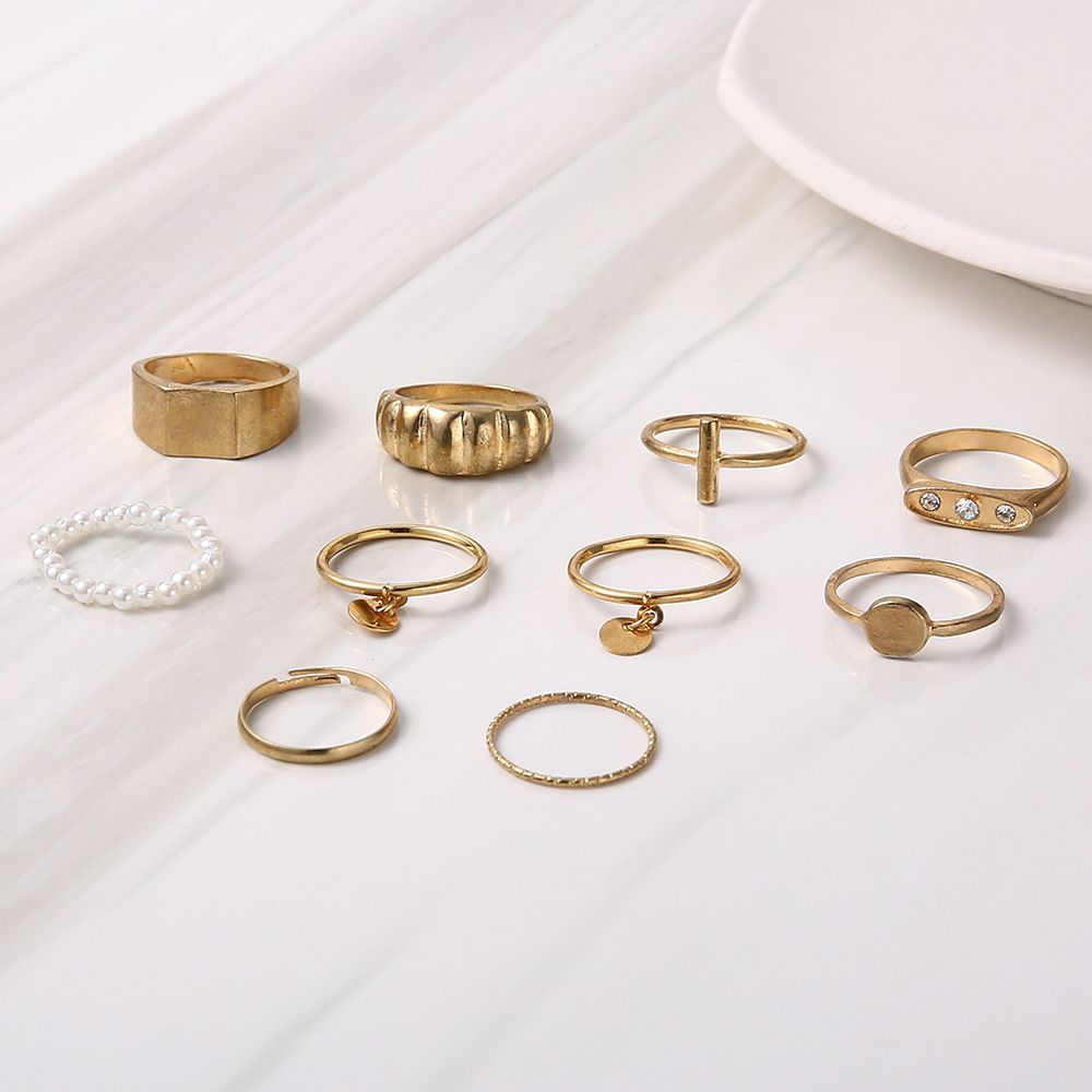 10Pcs/set Golden glossy horn bag screw ring pearl round plate rings
