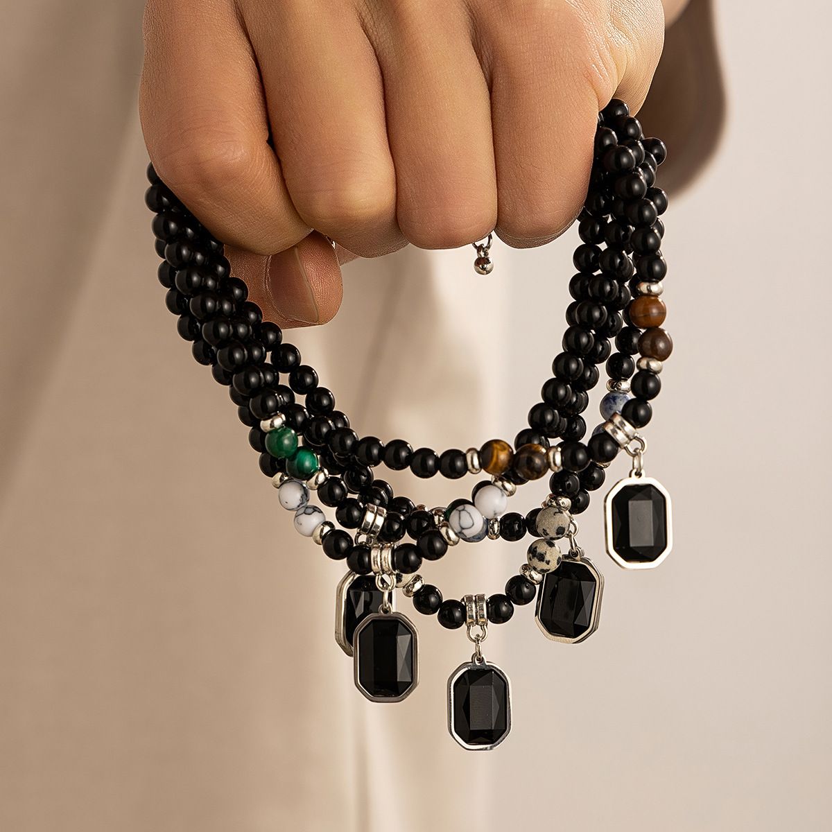 1pcs/set Male Hip-Hop Tiger Stone Bead Necklace Minimalist Personalized Men's Collar Chain Fashion Necklaces