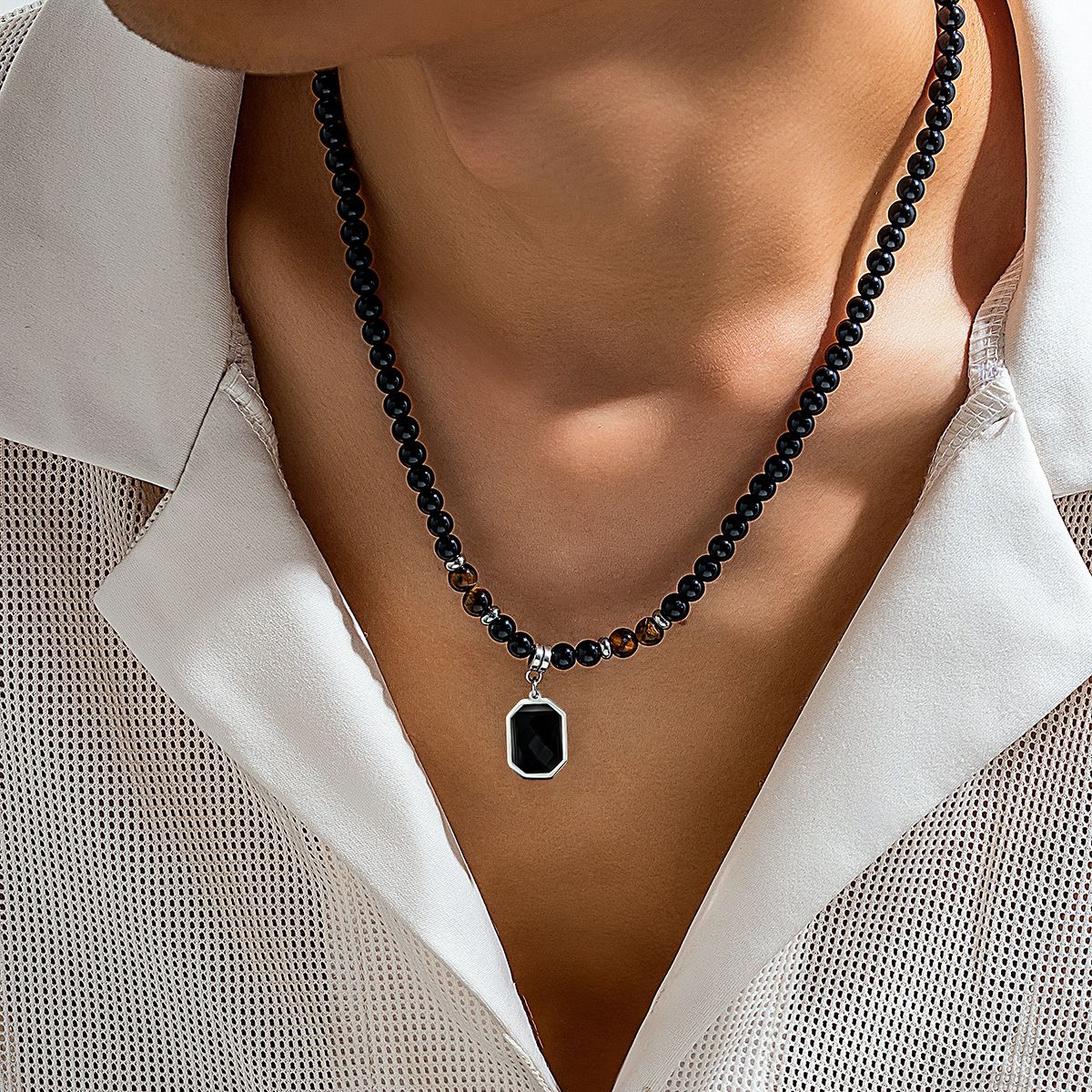1pcs/set Male Hip-Hop Tiger Stone Bead Necklace Minimalist Personalized Men's Collar Chain Fashion Necklaces