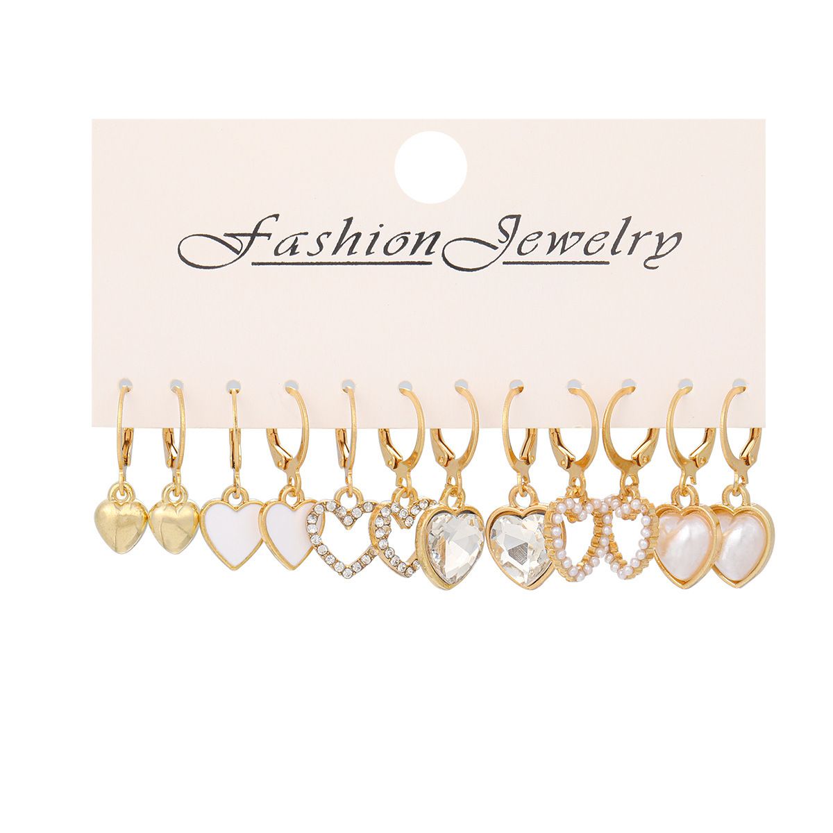 12pcs/set Fashionable Heart Pendant Earrings, Light Luxury High-End Feeling Diamond Pearl Earrings