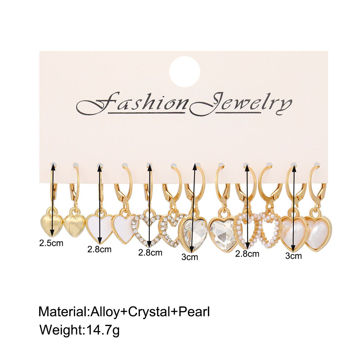 12pcs/set Fashionable Heart Pendant Earrings, Light Luxury High-End Feeling Diamond Pearl Earrings
