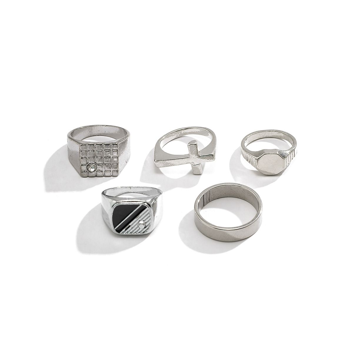 5pcs/set Diamond-studded Square Minority Retro Fashion Personalized Titanium Steel Men  Rings