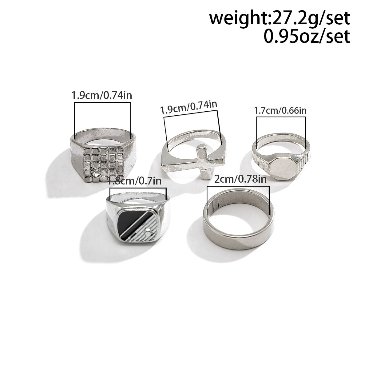 5pcs/set Diamond-studded Square Minority Retro Fashion Personalized Titanium Steel Men  Rings