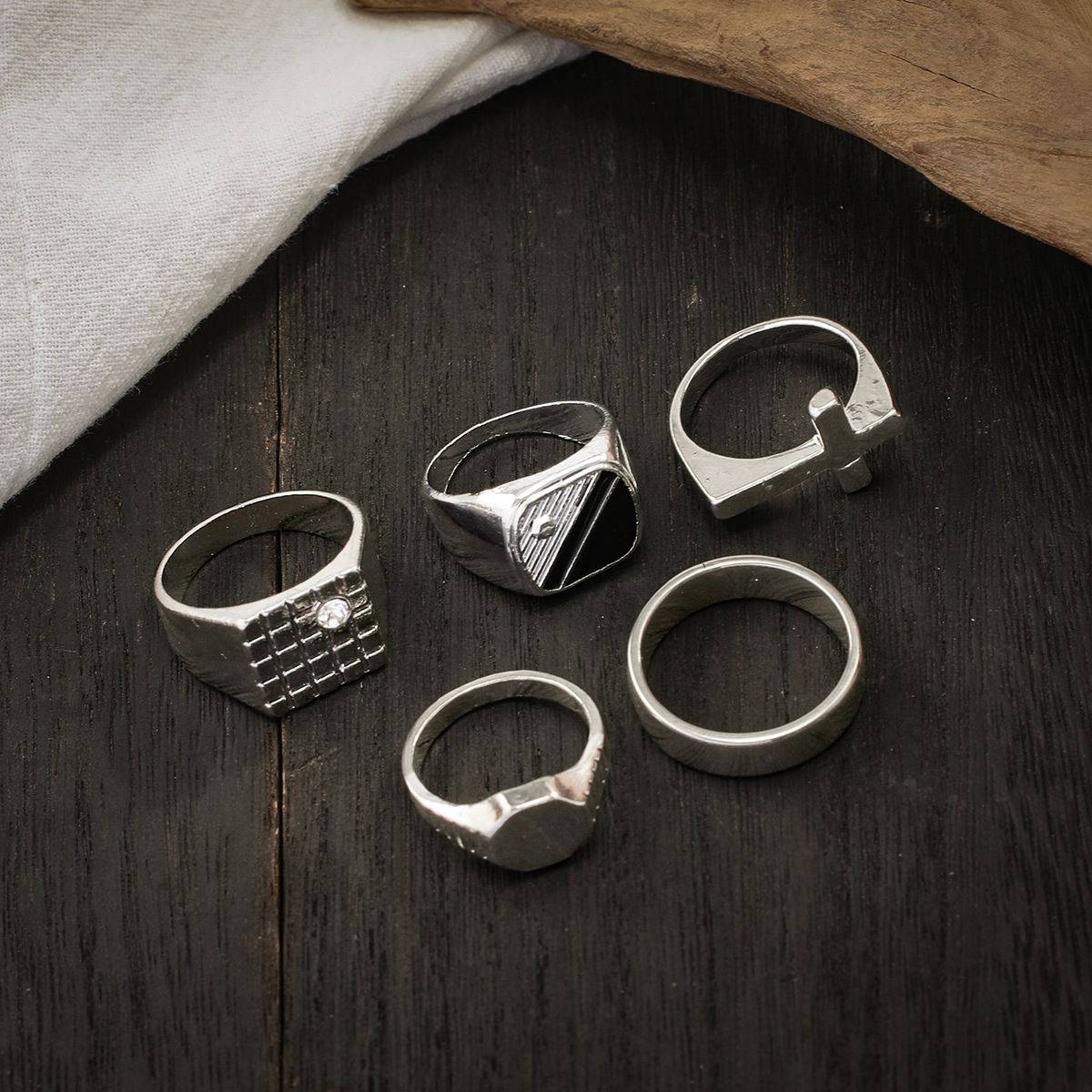 5pcs/set Diamond-studded Square Minority Retro Fashion Personalized Titanium Steel Men  Rings