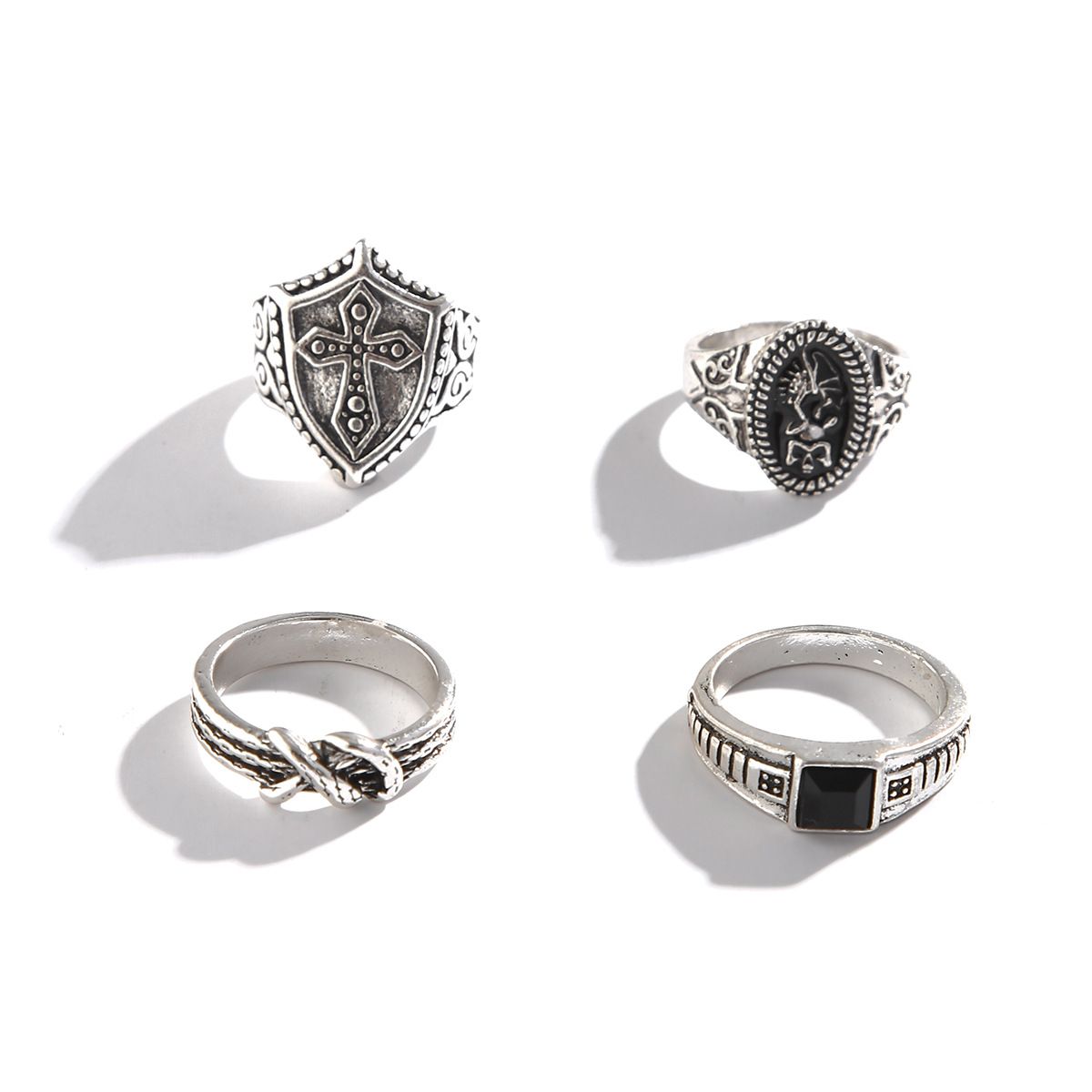 4pcs/set Hip-hop Cross Advanced Fashion Personalized Closed Mouth Men Rings