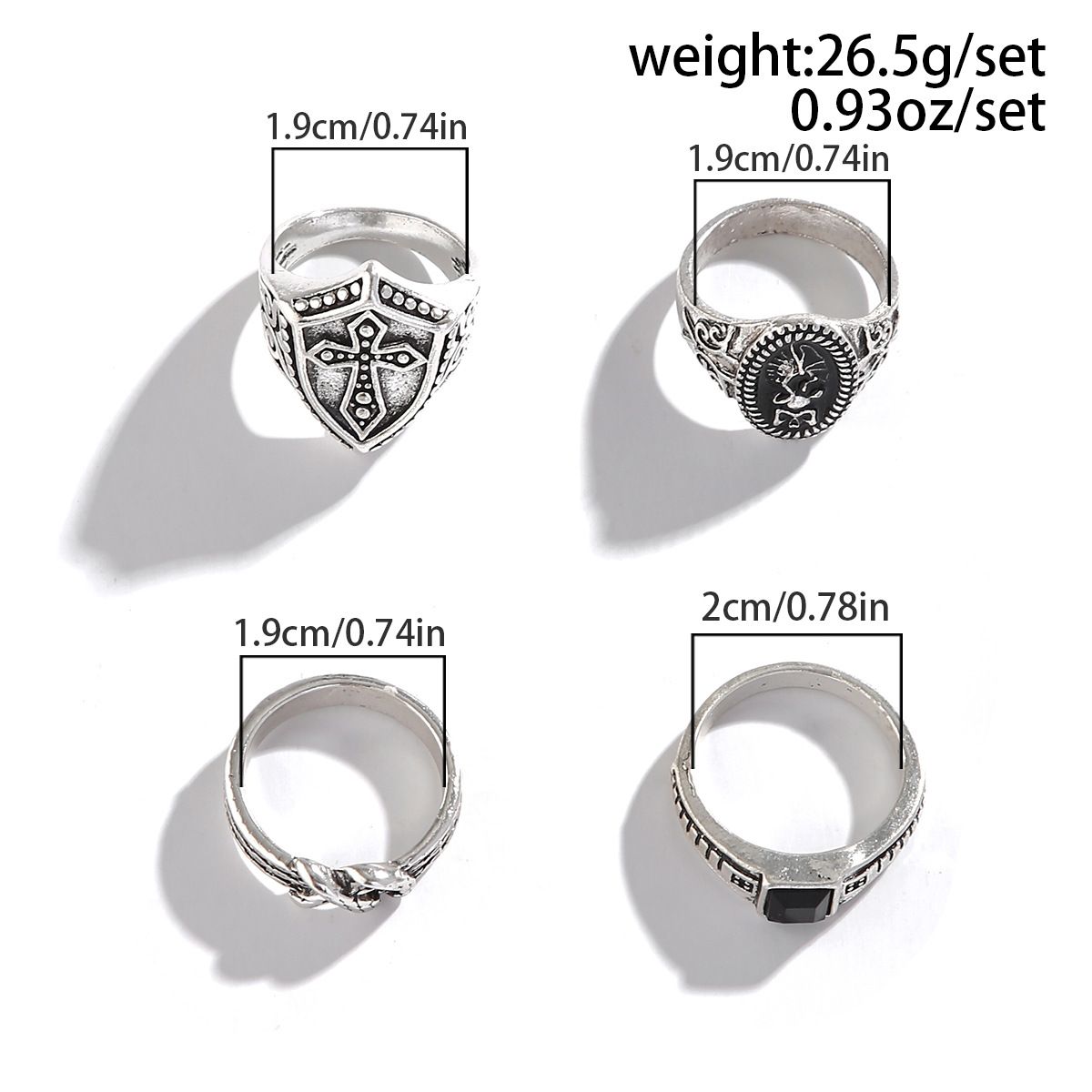 4pcs/set Hip-hop Cross Advanced Fashion Personalized Closed Mouth Men Rings
