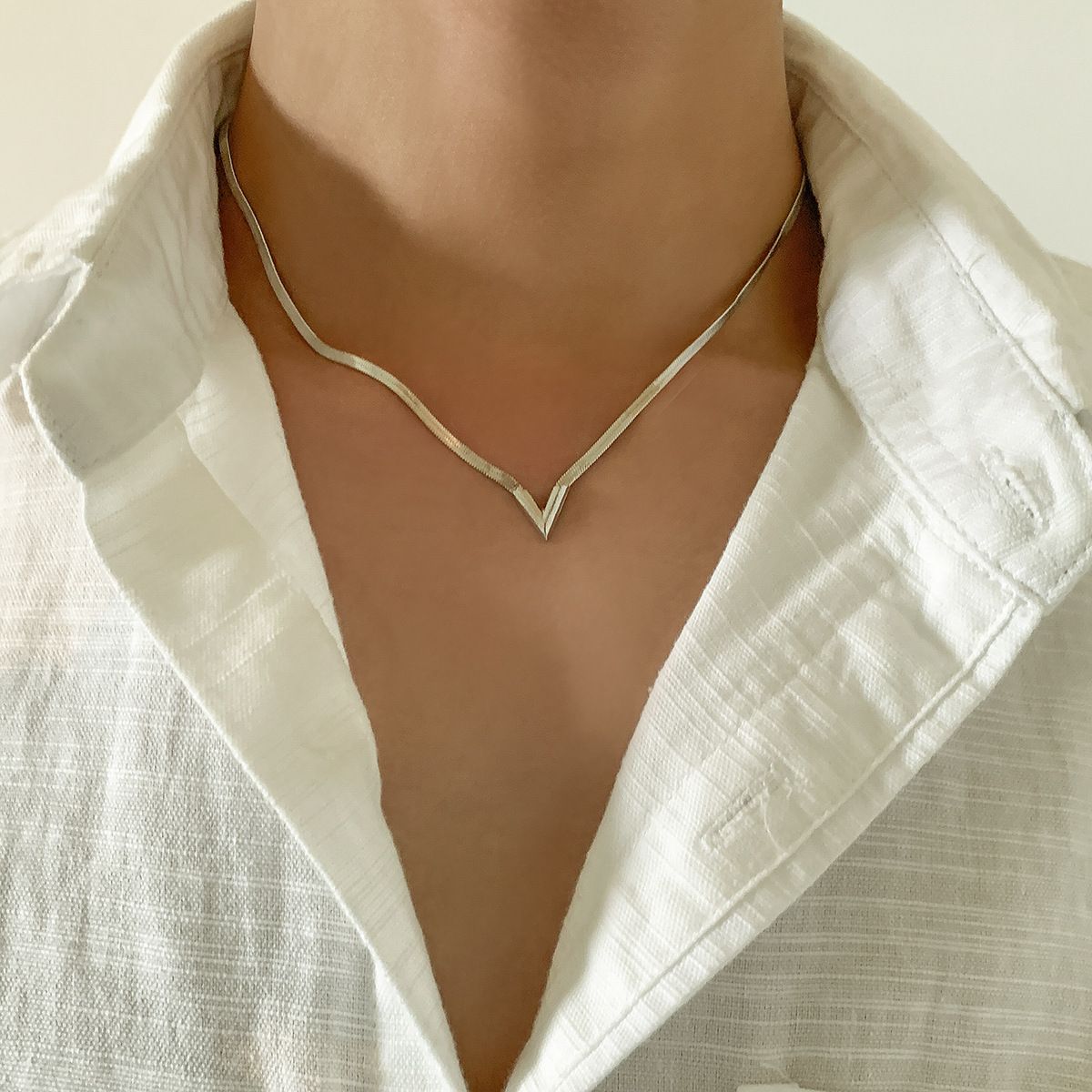 Personalized Minimalist Creative V-shaped Copper Flat Snake Chain Necklace Trendy Blade Clavicle Chains