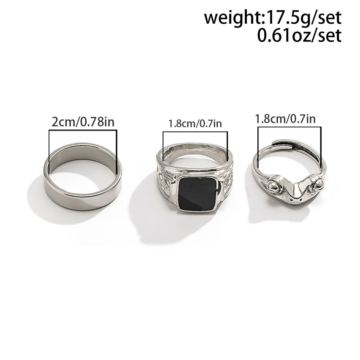 3 Pcs/set Fashionable and Personalized Frog Rings for Men Trendy High-End Simple Square Single Index Finger Rings