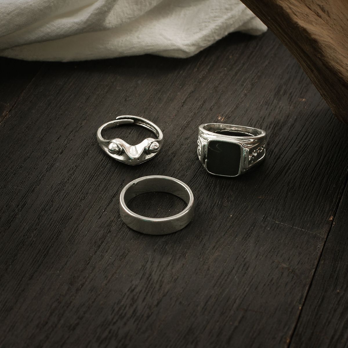 3 Pcs/set Fashionable and Personalized Frog Rings for Men Trendy High-End Simple Square Single Index Finger Rings