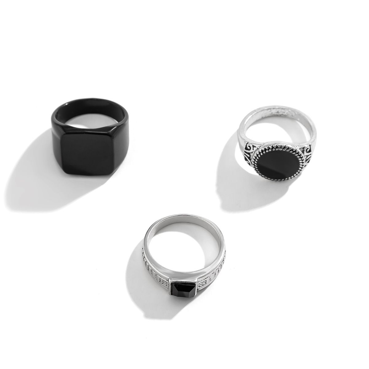 3Pcs/set Men Black Gemstone Ring, Trendy Fashionable Personalized Vintage High-End Sense Men Rings Set