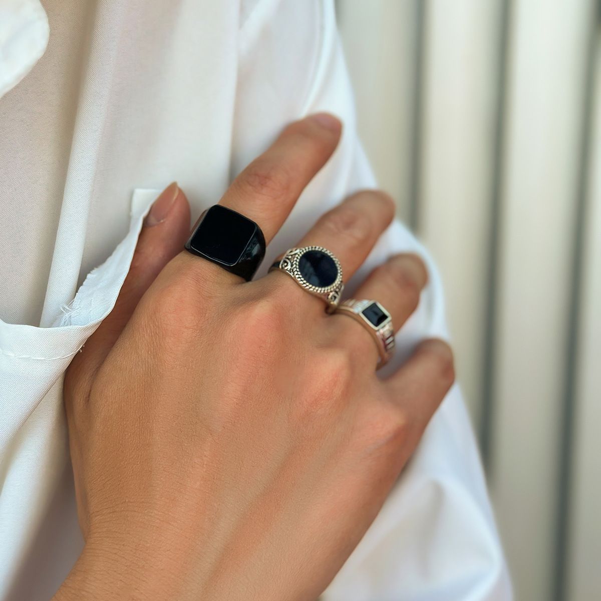 3Pcs/set Men Black Gemstone Ring, Trendy Fashionable Personalized Vintage High-End Sense Men Rings Set