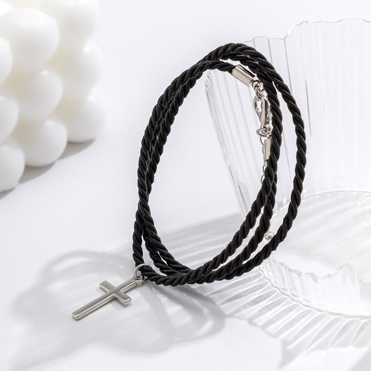 Men Multi-Layer Woven Cross Bracelet, European and American Fashionable Personalized Black Bracelets