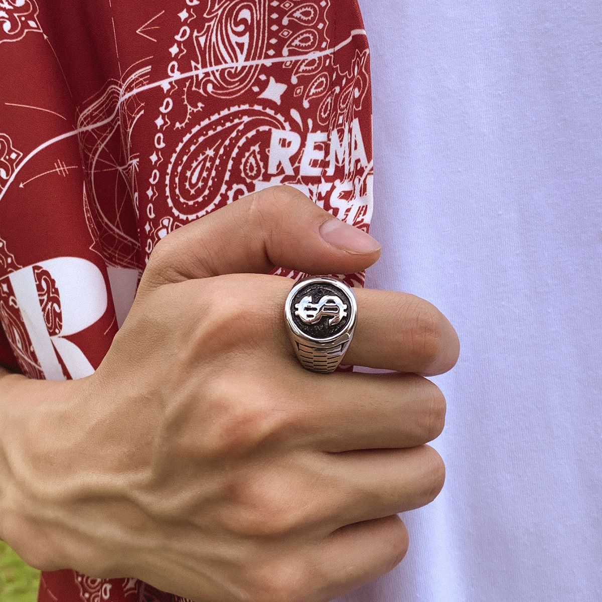 1pcs/set Men Ring with Dollar Sign Retro Hip-Hop Punk Style Streetwear Ring with Currency Coin